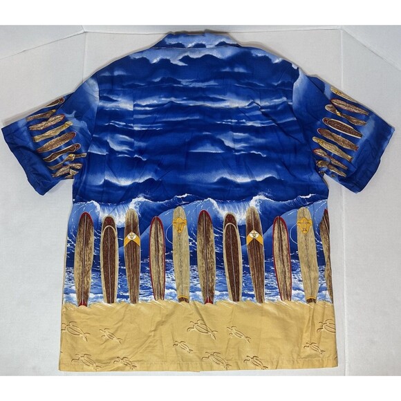 HAWAIIAN RESERVE COLLECTION Men's Blue Surfboard Graphic Button Up Shirt Large - Picture 6 of 8